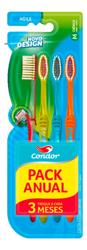 Cepillo De Dientes Condor Agile Suave X 4 Unidades