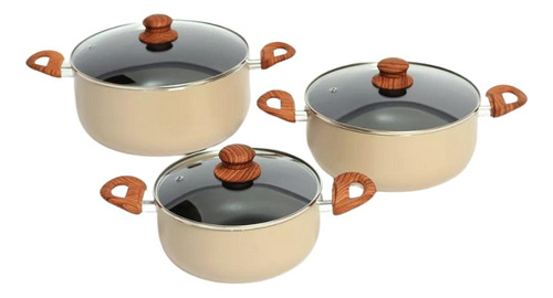 Set Batería Cocina 6 Piezas 3 Ollas Antiadherentes Carol