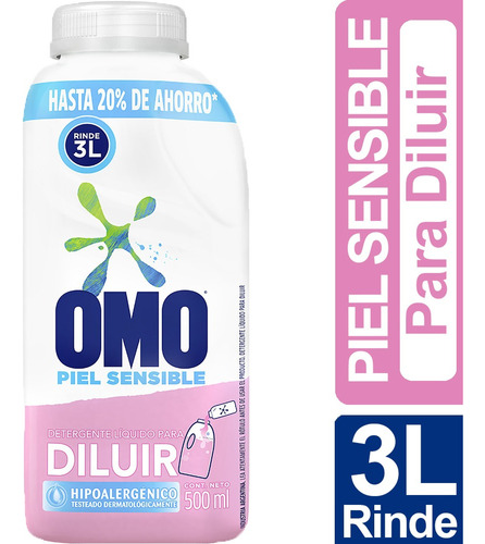 Omo Detergente Líquido Hipoalergénico Diluir 500ml Rinde 3lt