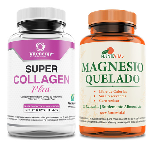 Magnesio Quelado + Colágeno - Zinc - Vitamina E. Pack Oferta