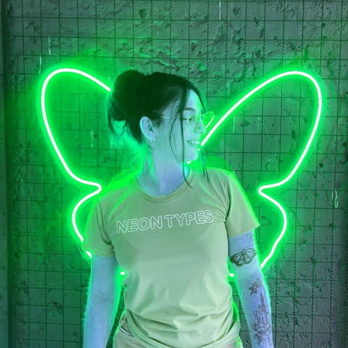 Painel Neon Led Asas Borboleta Butterfly Infantil 80cm Cor Verde 110v/220v