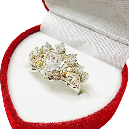 Anillo Reina Amelia De Plata Y Oro Ideal Mujer Mamá Ap 081