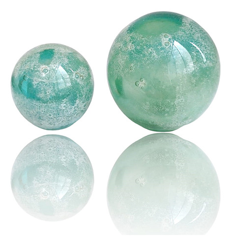 Par De Bola Esfera Murano Cristal Azul 2 Pçs Peso Papel