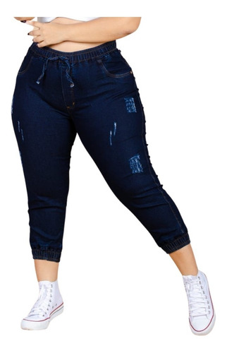 Calça Jeans Plus Size Feminina Jogger Cintura Alta Com Lycra