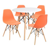 Comedor Moderno Mesa Redonda Eames + 4 Sillas Color Naranja