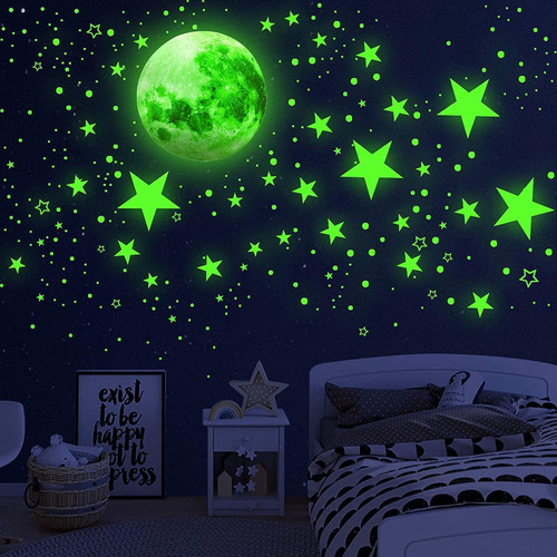 Adhesivos De Pared Con Estrellas Y Luna Que Brillan En La Os