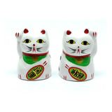 Dupla De Gato Da Sorte Maneki Neko C7 - 7cm - Kl Cor Branco