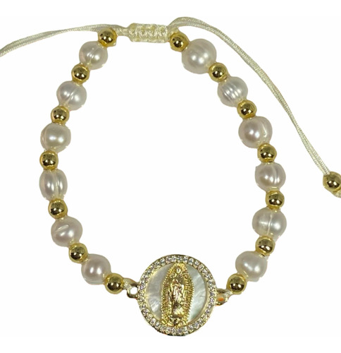 Pulsera Perlas Cultivadas Medalla Nácar Virgen De Los Rayos