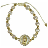 Pulsera Perlas Cultivadas Medalla Nácar Virgen De Los Rayos