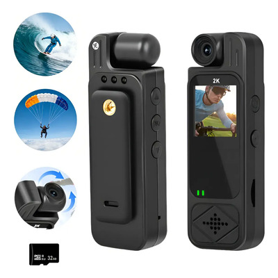 Cámara De Acción Panorámica 180°, Compatible 2k, 32gb,negro | Envío gratis