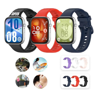 Joreild 3pzs Correa Silicón Premium Para Huawei Watch Fit 3\u002F4\u002F4pro.negro-rojo-azul | MercadoLibre