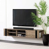 Mueble Para Tv Con Estantes De Madera Color Marrón Y Negro.