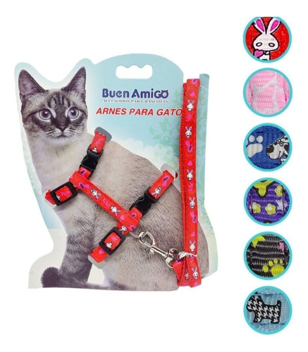 Arnés Para Mascotas Gatos, Hurones, Perros + Correa Color Rojo