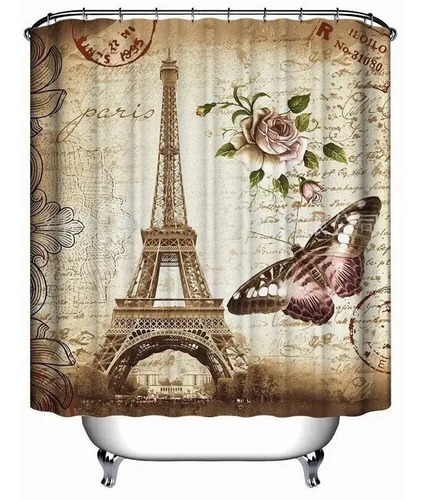 Cortina De Baño Impermeable Duradero 1.50x1.80 Torre Eiffel | MercadoLibre