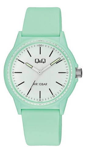 Reloj Q&q Análogo De Dama / Hombre Pvc / Goma 1 Año Gtia Css Color De La Correa Verde Claro Color Del Bisel Verde Claro Color Del Fondo Blanco