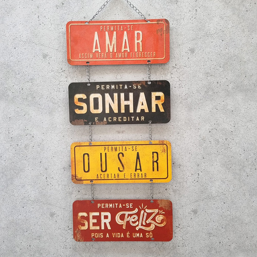 Placa Decorativa Amar, Sonhar, Ousar, Ser Feliz - 25x60cm