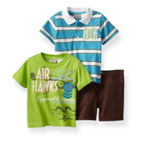 Conjunto Bebé Niño 3 Piezas Air Hawks , 2 Poleras Y Short 