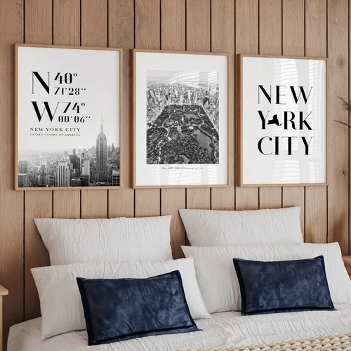 Set De 3 Cuadros Nueva York Ny Ciudad Mapa Modernos Vidrio