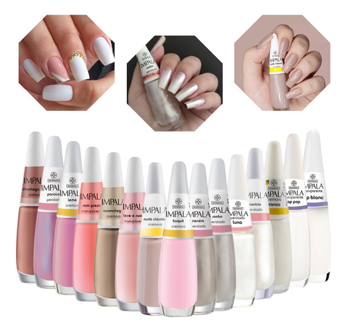 Kit 15 Esmaltes Completo Coleção Francesinha Brancos Nudes