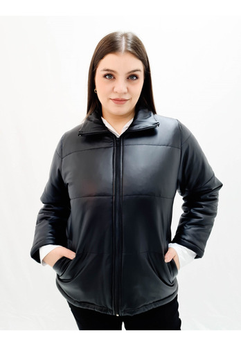 Campera Mujer Engomada Puffer Cuerina