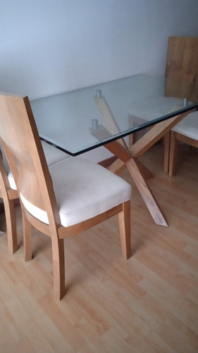 Comedor Madera Original, 4 Sillas Madera Y Vidrio