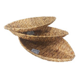 Kit 3 Fruteira Cesta Oval Fibra Naturais Trançada Decorativa