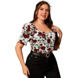 Blusa Poleras Estampada Manga Corta Tallas Plus Size B002