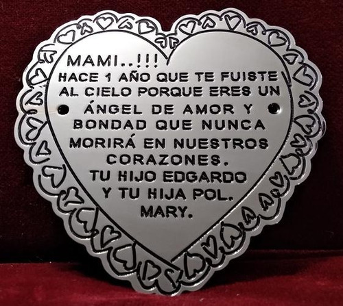 Placa Recordatoria Cementerio 15x15 Corazon Con Bordes 