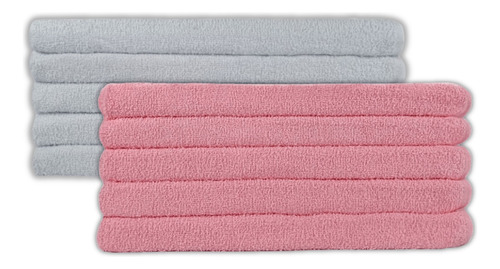 Kit Com 10pçs Toalhas De Salão De Beleza 70x45cm 100%algodão Cor 5 Rosa 5 Branco Liso