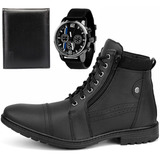 Bota Masculina Sapato Coturno Casual Com Zíper + Relógio