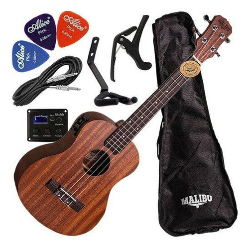 Kit Ukulele Tenor Eletrico Sapele Natural Malibu 26se Bag