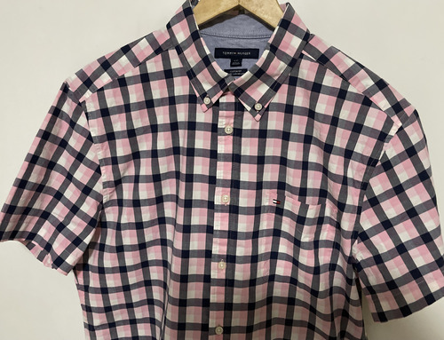 Camisa Tommy Hilfiger Social Manga Curta L/g Rosa Xadrez