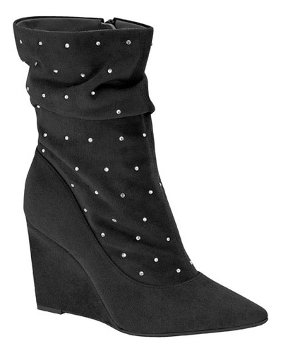 Bota Vizzano Cano Curto Slouchy Strass Salto Anabela Alto