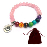 Pulsera Cuarzo Rosa Dije Om 7 Chakras Yoga Mandala Chakras