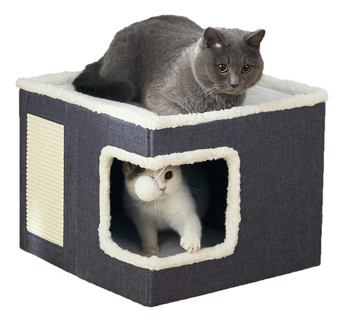 Casa Y Cama Plegable Para Gato Con Cojín Suave Y Rascador