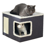 Casa Y Cama Plegable Para Gato Con Cojín Suave Y Rascador