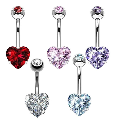 Piercing Ombligo Aro Strass Forma Corazon Engarzado Acero