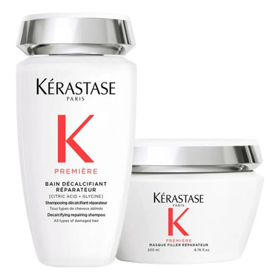 Kit Tratamiento Para Cabello Dañado Shampoo Bain Décalcifiant Réparateur Y Mascarilla Filler Réparateur Kerastase Premiere Restaura y Da Brillo | Envío gratis