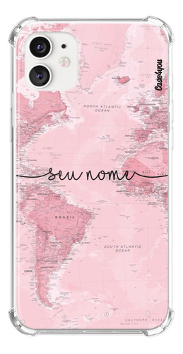 Capa Capinha Com Nome Personalizada Mapa Mundi Rosé