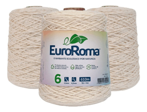 Barbante Euroroma Cru N°6 600g 610mts Crochê Tricô