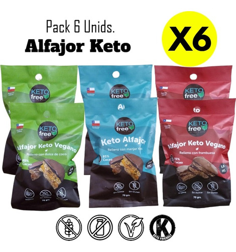 Pack De 6 Alfajores Keto (dulce De Coco/frambuesa/manjar)