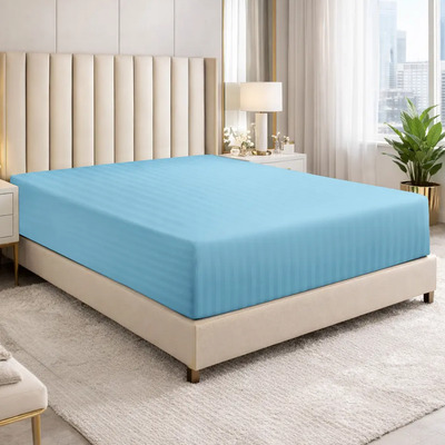 Sábana De Cajón Ajustable Queen Size - Extra Suave Y Fresca Color Cielo Diseño De La Tela Rayas