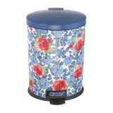 Bote/cesto Para Basura Cocina 39lts Acero Inox Flores Azules