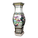 Vaso Decorativo Sextavado Em Porcelana Oriental