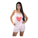 Pijama Mujer Polera De Tirantes Y Short Diseño Corazón