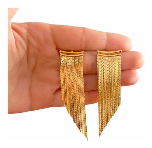 Brinco De Franja Dourado Folheado A Ouro 18k