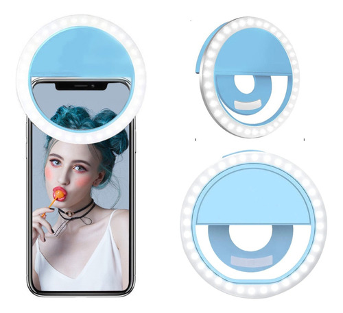 Aro Luz Celular Portátil Selfie Flash Led Recargable Azul