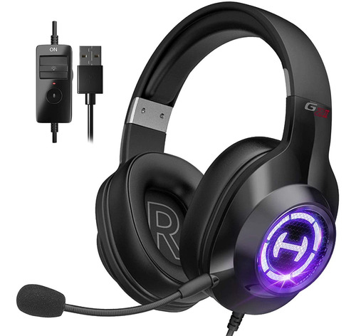 Auriculares Con Microfono | Cable Usb / Luz Rgb | Negro