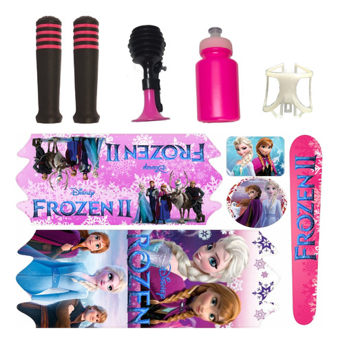 Kit Adesivo Bicicleta Infantil Buzina Manoplas Frozen Aro 20