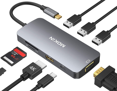 Adaptador Usb C A Hdmi Vga Lector Sd/tf Usb 3.0 Usb-c